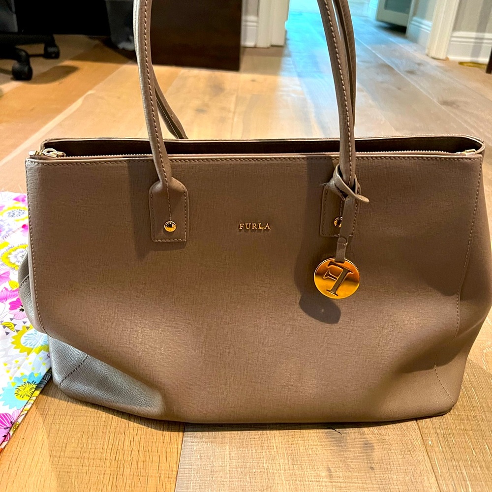 Authentic Taupe Large Leather Bag
